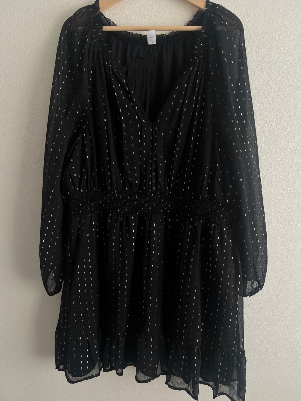 Old Navy Black Long-Sleeve Dress with Silver Dot Accents